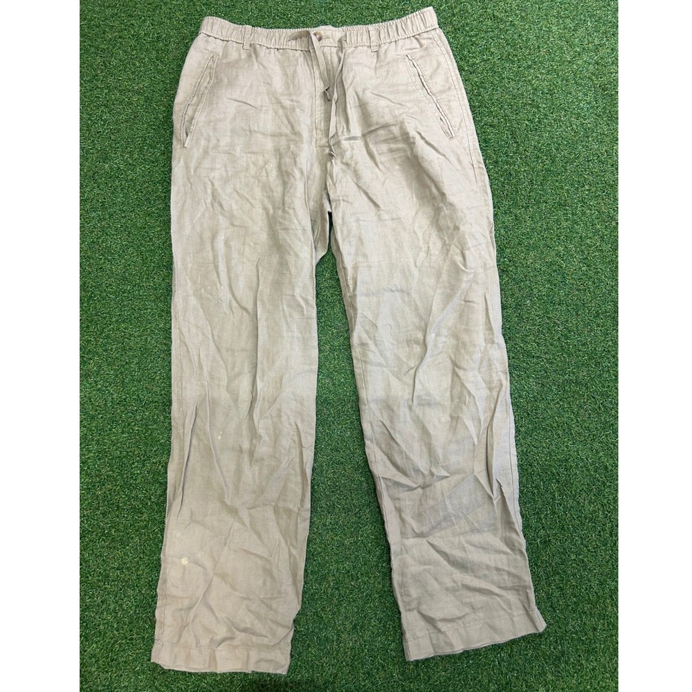 Club Room Luxury Mens Medium Tan 100% Linen Drawstring Elastic Waist Pants